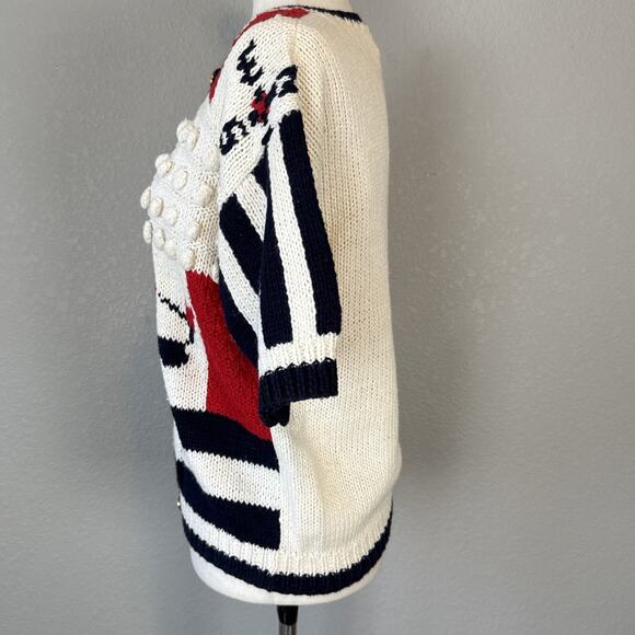 Eagle Eye 80s Vintage Nautical Sailing Short Sleeve Button Cardigan Size M Knit - Picture 5 of 11